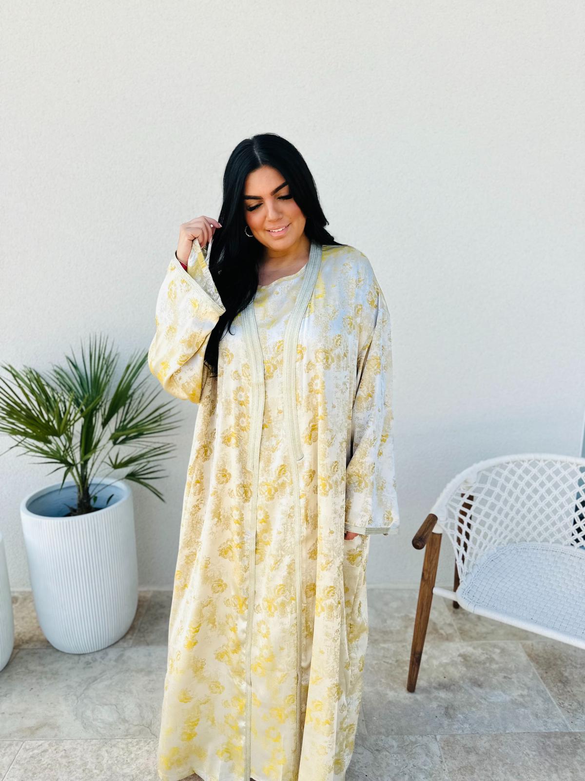 Vente Abaya Caftan Fleurie Élégance Dorée