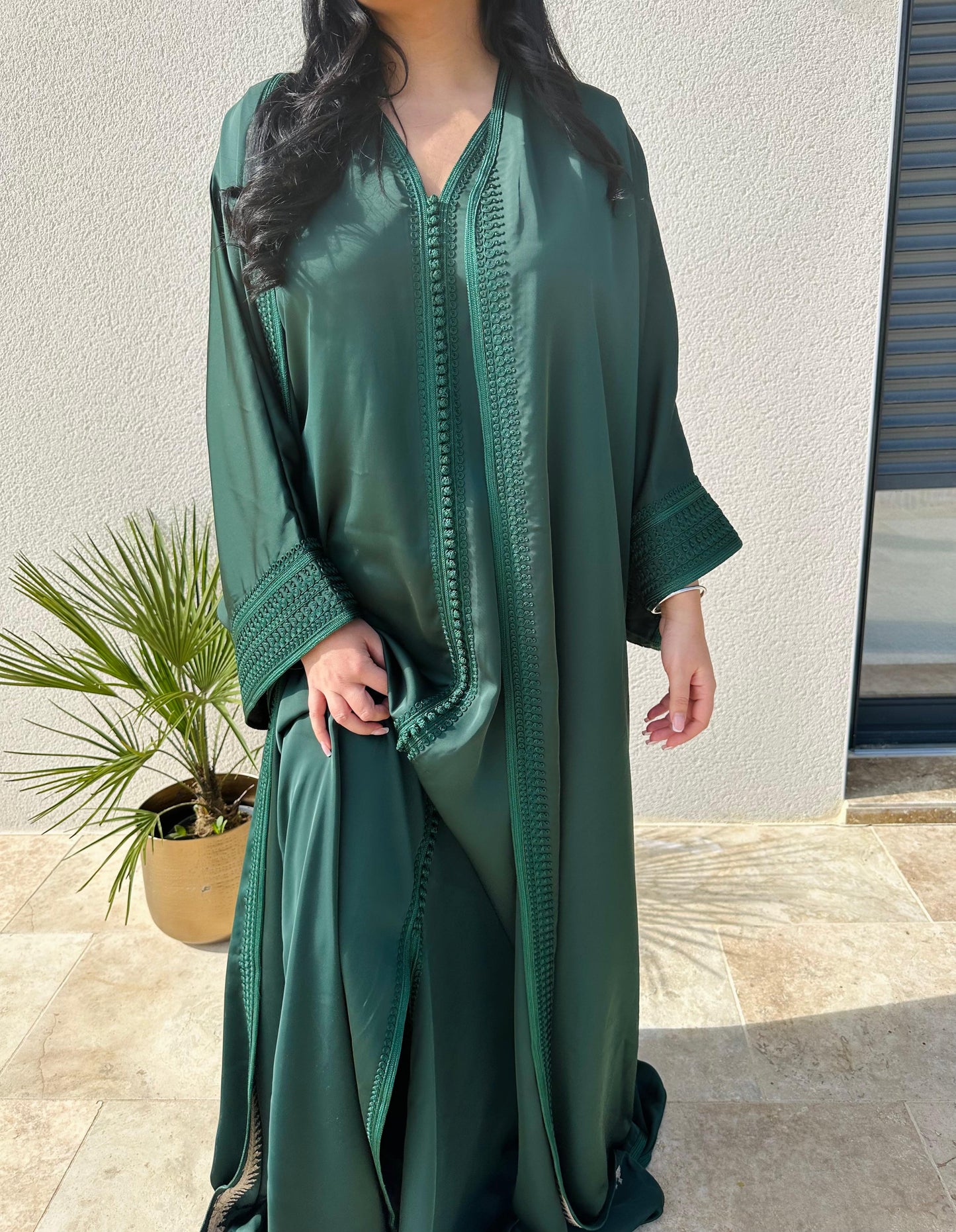 Vente Abaya longue beige satinée