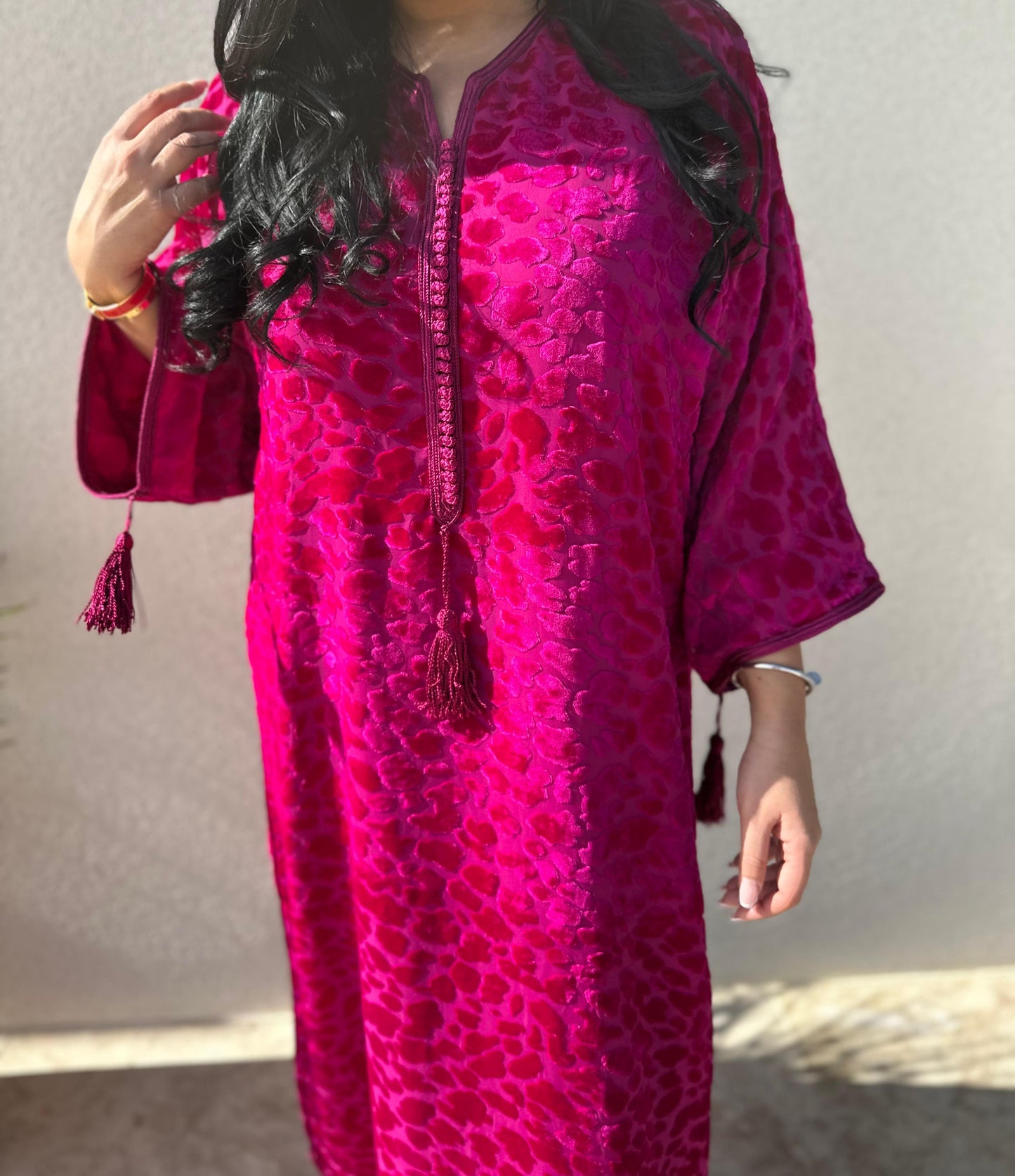 Vente robe  longue imprimé fuchsia