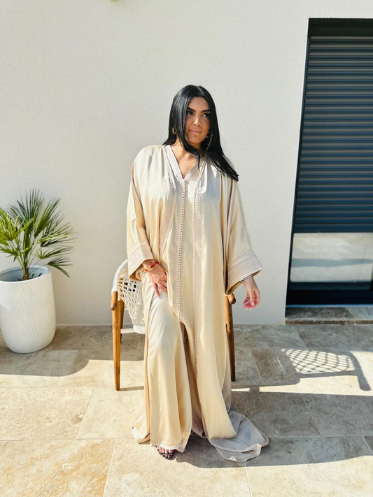 Vente Abaya longue beige satinée