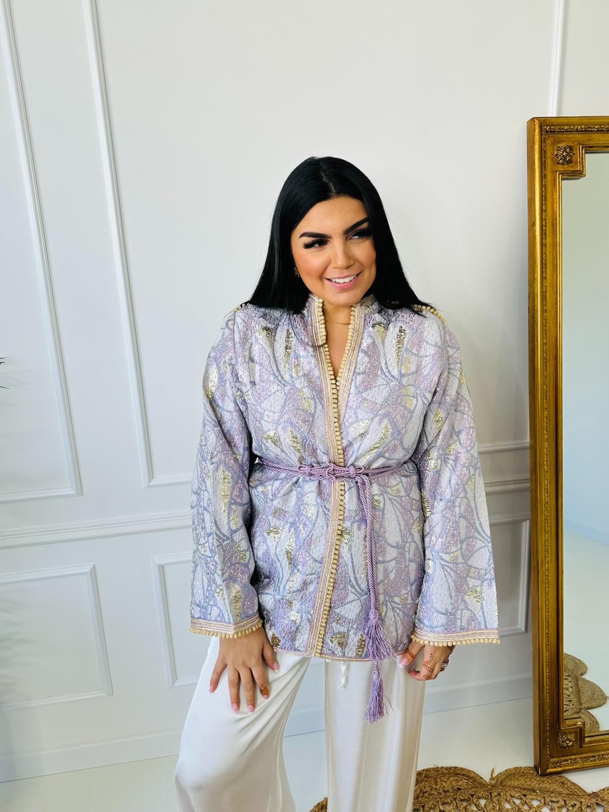 Location ensemble Veste brocard  lilas &amp; or – Élégance douce